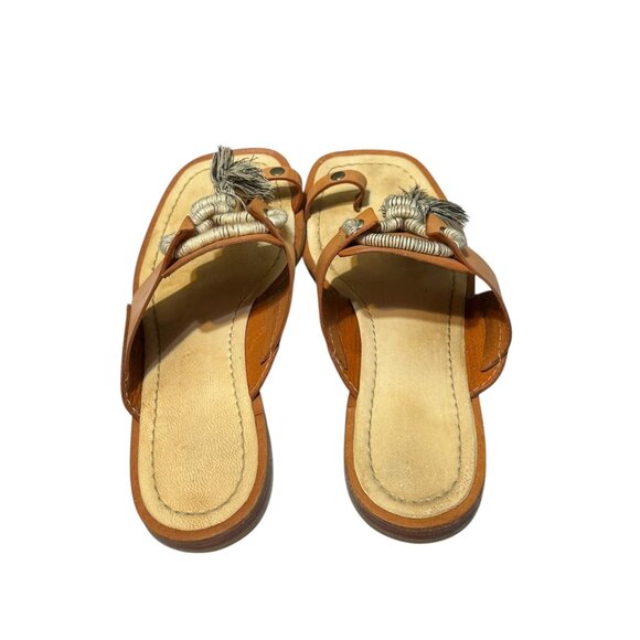 Free People Maui Slide Sandals In Natural With Tassel Accents & Toe Loop - Picture 2 of 14